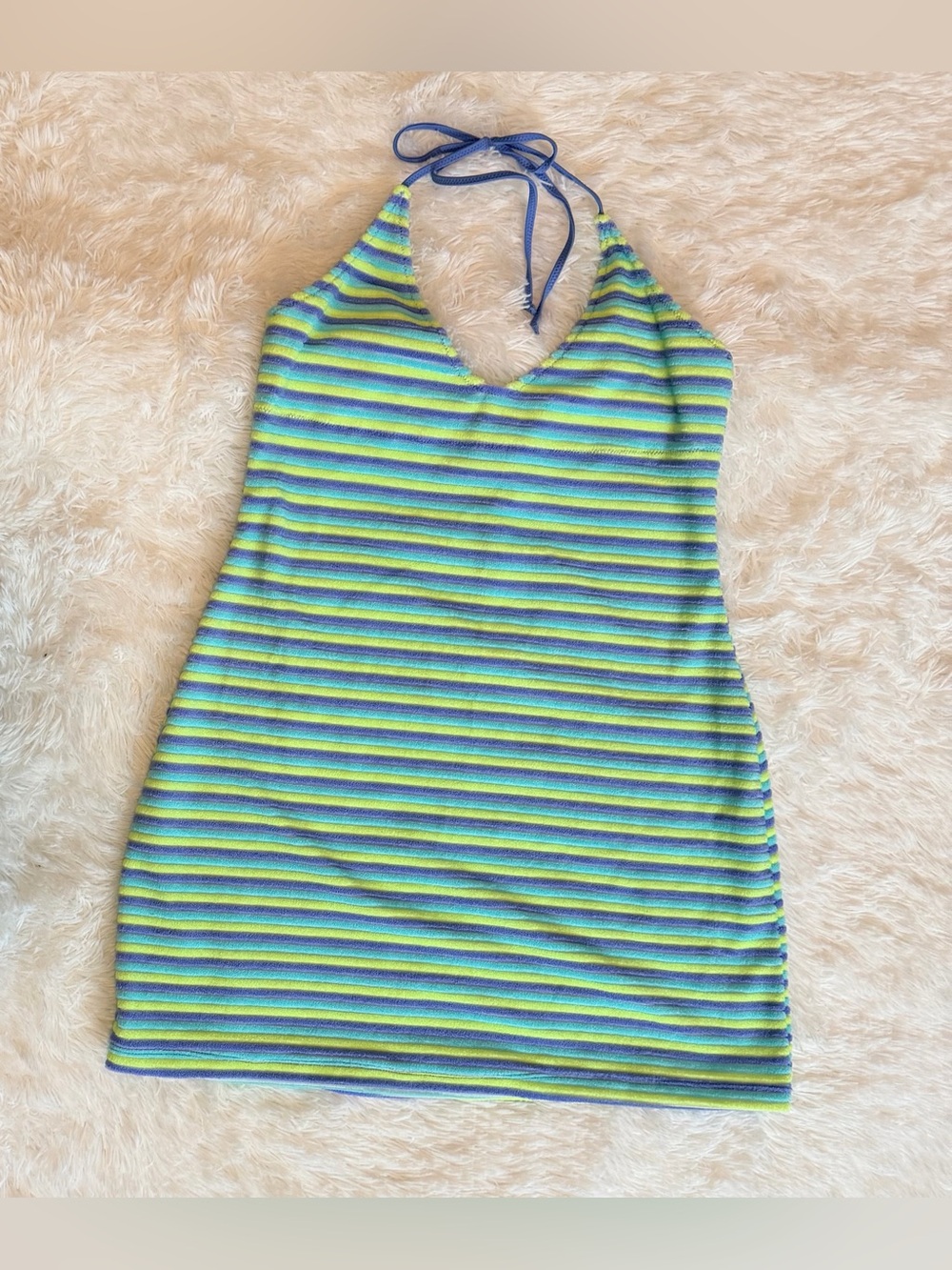 Bright Swimwear Style Ava Dress – Striped Knit Halter Mini – M/L